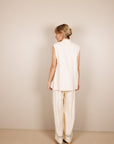 Wide Leg Fluid Trousers in Cream Size 16