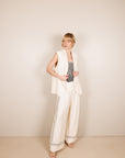 Wide Leg Fluid Trousers in Cream Size 16