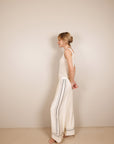 Wide Leg Fluid Trousers in Cream Size 16
