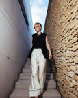 Wide Leg Fluid Trousers in Cream Size 16