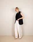 Wide Leg Fluid Trousers in Cream Size 16
