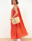 Long Linen Dress in Bright Orange Size L