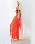 Long Linen Dress in Bright Orange Size L