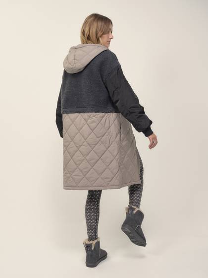 Mixed Material Parka in Grey