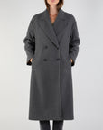 Long Double Breasted Coat in Grey T0