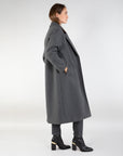 Long Double Breasted Coat in Grey T0
