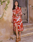 Printed Shirt Dress in Ochre OR Paprika