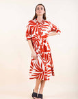 Printed Shirt Dress in Ochre OR Paprika
