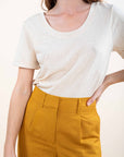Linen Blend Wide Leg Trousers in Ochre Size 36