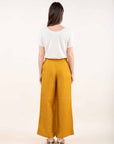 Linen Blend Wide Leg Trousers in Ochre Size 36