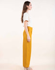 Linen Blend Wide Leg Trousers in Ochre Size 36