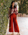 Linen Blend Wide Leg Trousers in Ochre OR Paprika
