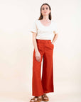 Linen Blend Wide Leg Trousers in Ochre OR Paprika