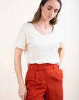 Linen Blend Wide Leg Trousers in Ochre OR Paprika