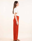 Linen Blend Wide Leg Trousers in Ochre OR Paprika
