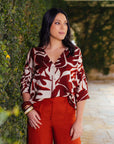 Linen Blend Blouse in Tomato Red or Black