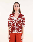 Linen Blend Blouse in Tomato Red or Black