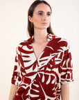 Linen Blend Blouse in Tomato Red or Black