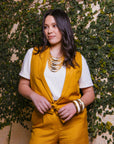 Linen Blend Sleeveless Jacket in Ochre OR Paprika