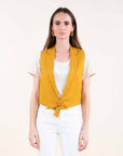 Linen Blend Sleeveless Jacket in Ochre Size 10