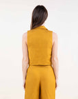 Linen Blend Sleeveless Jacket in Ochre Size 10