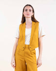 Linen Blend Sleeveless Jacket in Ochre Size 10
