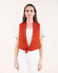 Linen Blend Sleeveless Jacket in Ochre OR Paprika
