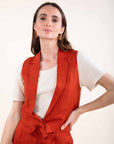 Linen Blend Sleeveless Jacket in Ochre OR Paprika