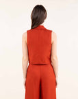 Linen Blend Sleeveless Jacket in Ochre OR Paprika