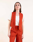 Linen Blend Sleeveless Jacket in Ochre OR Paprika