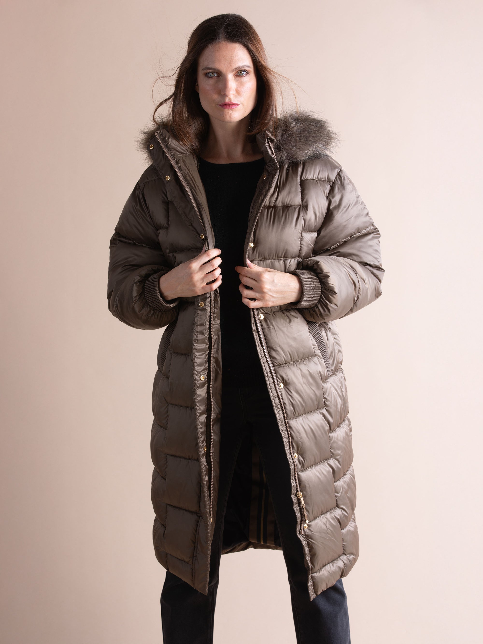 Long Quilted Coat with Hood