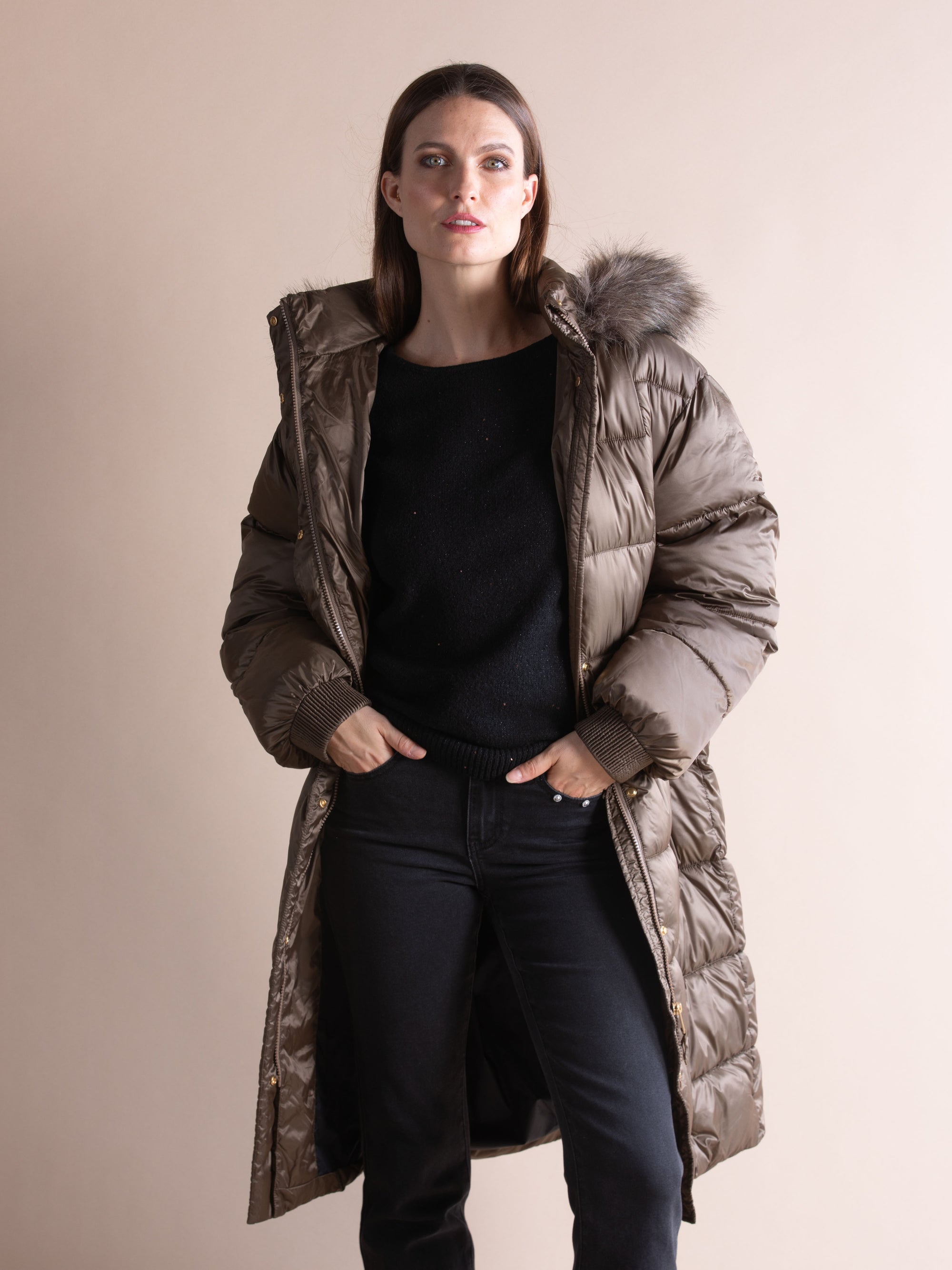 Long Quilted Coat with Hood