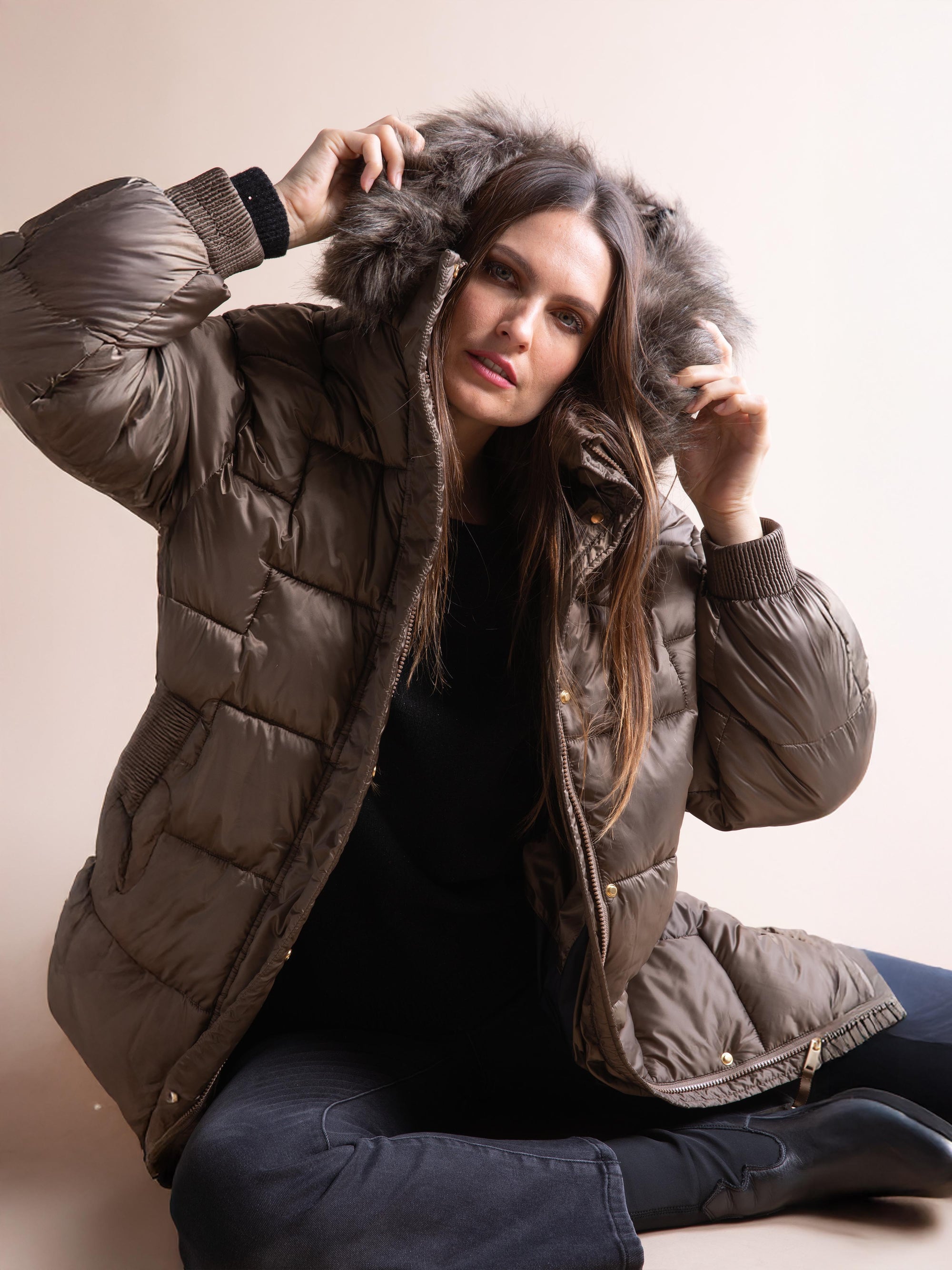 Long Quilted Coat with Hood