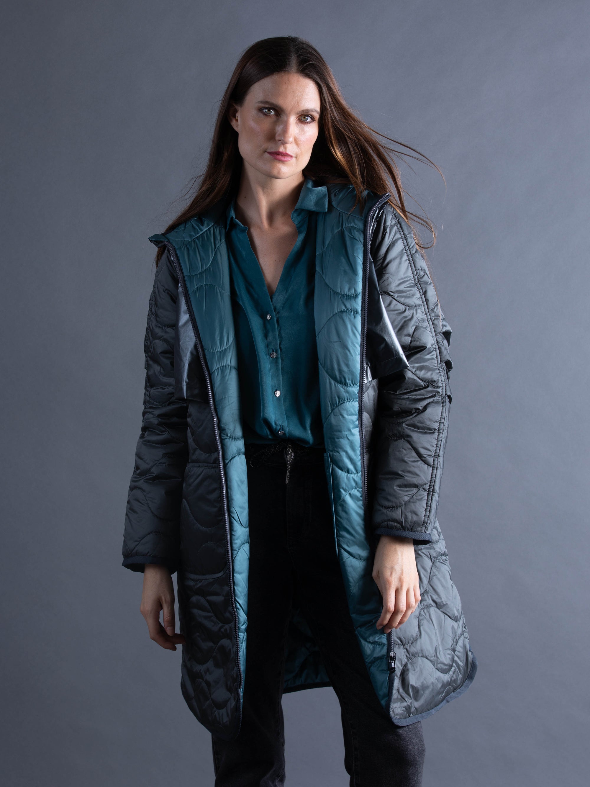 Long Quilted Reversible Coat
