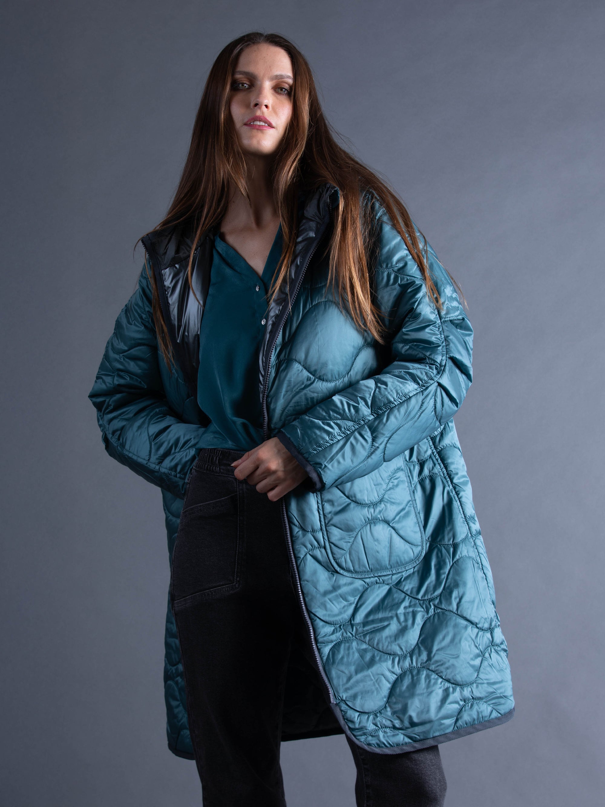 Long Quilted Reversible Coat