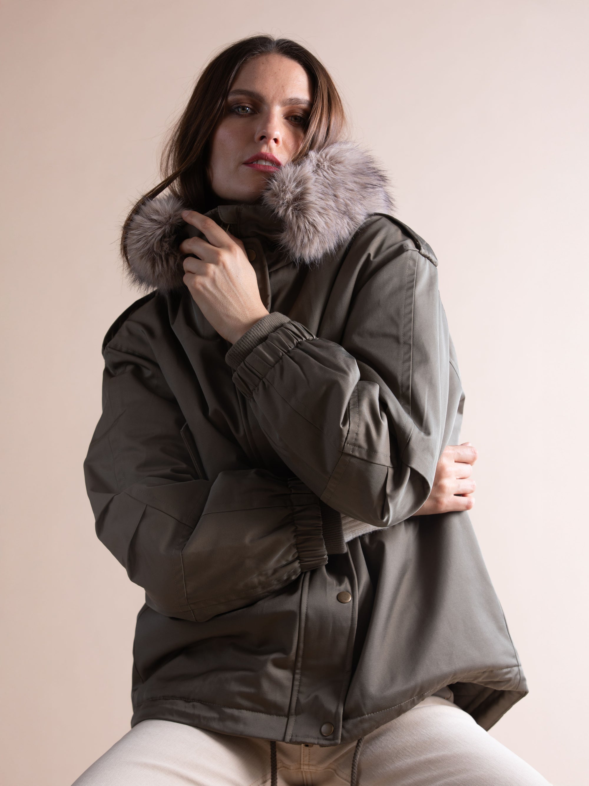 Short Hooded Parka in Khaki