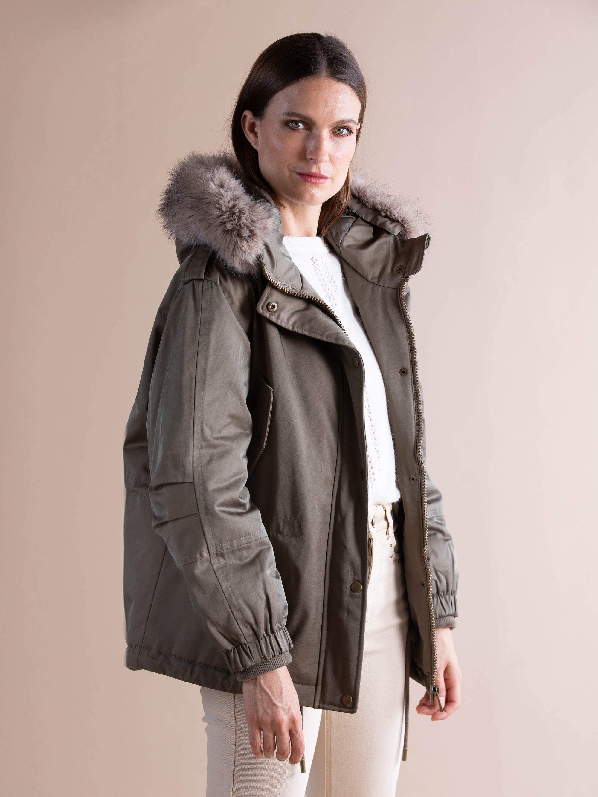 Short Hooded Parka in Khaki