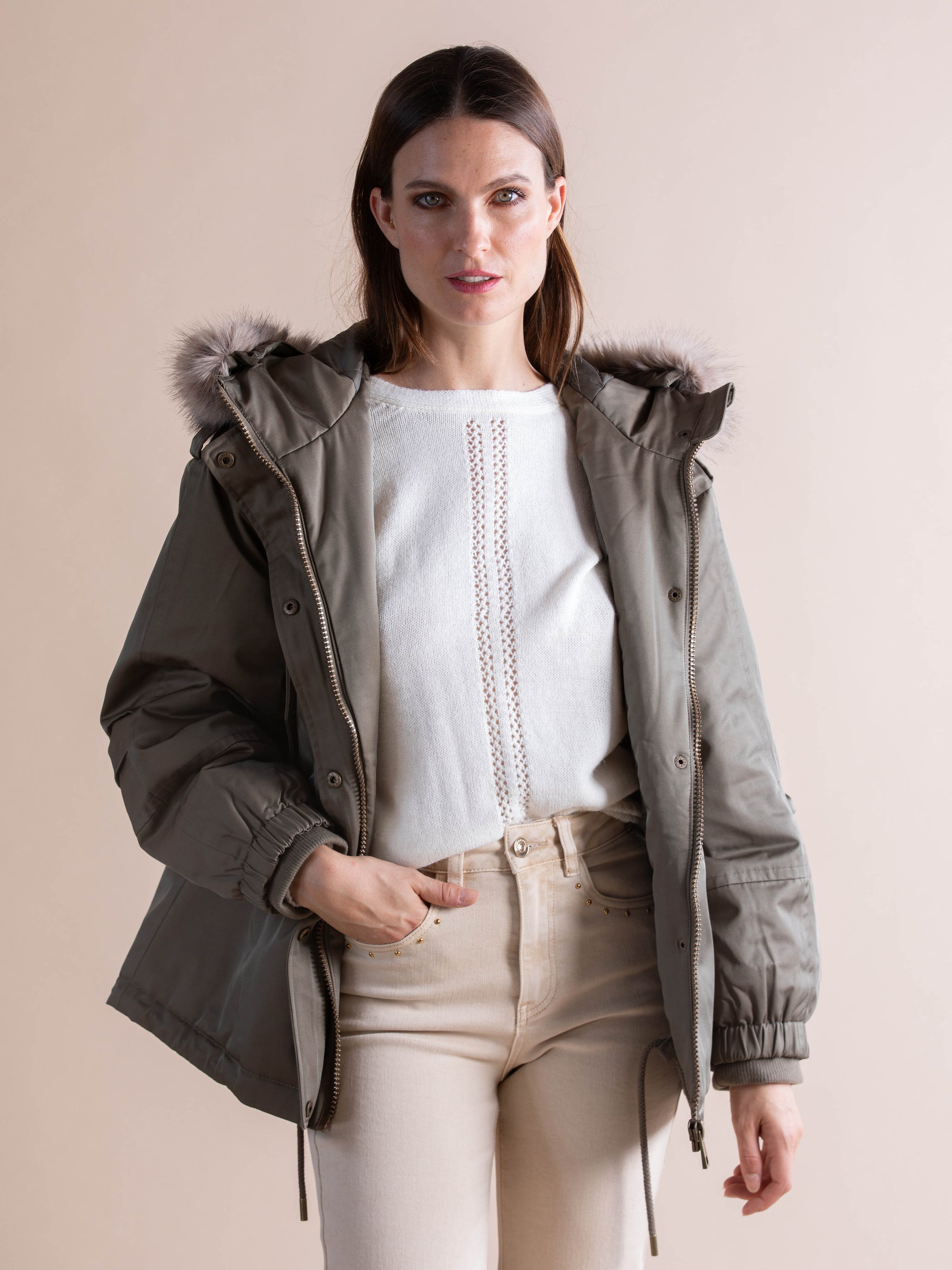 Short Hooded Parka in Khaki