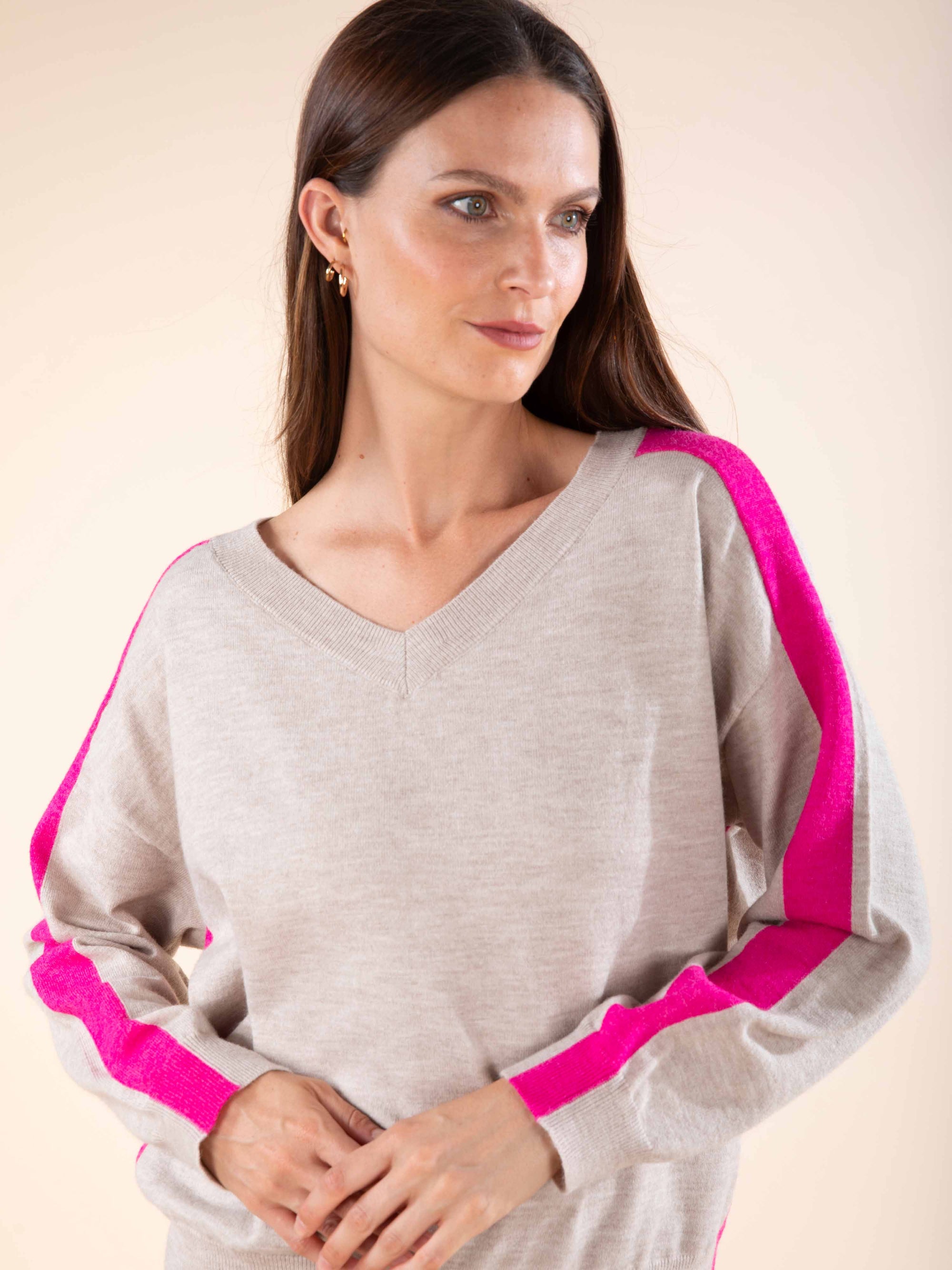 Contrast Stripe Jumper in Beige