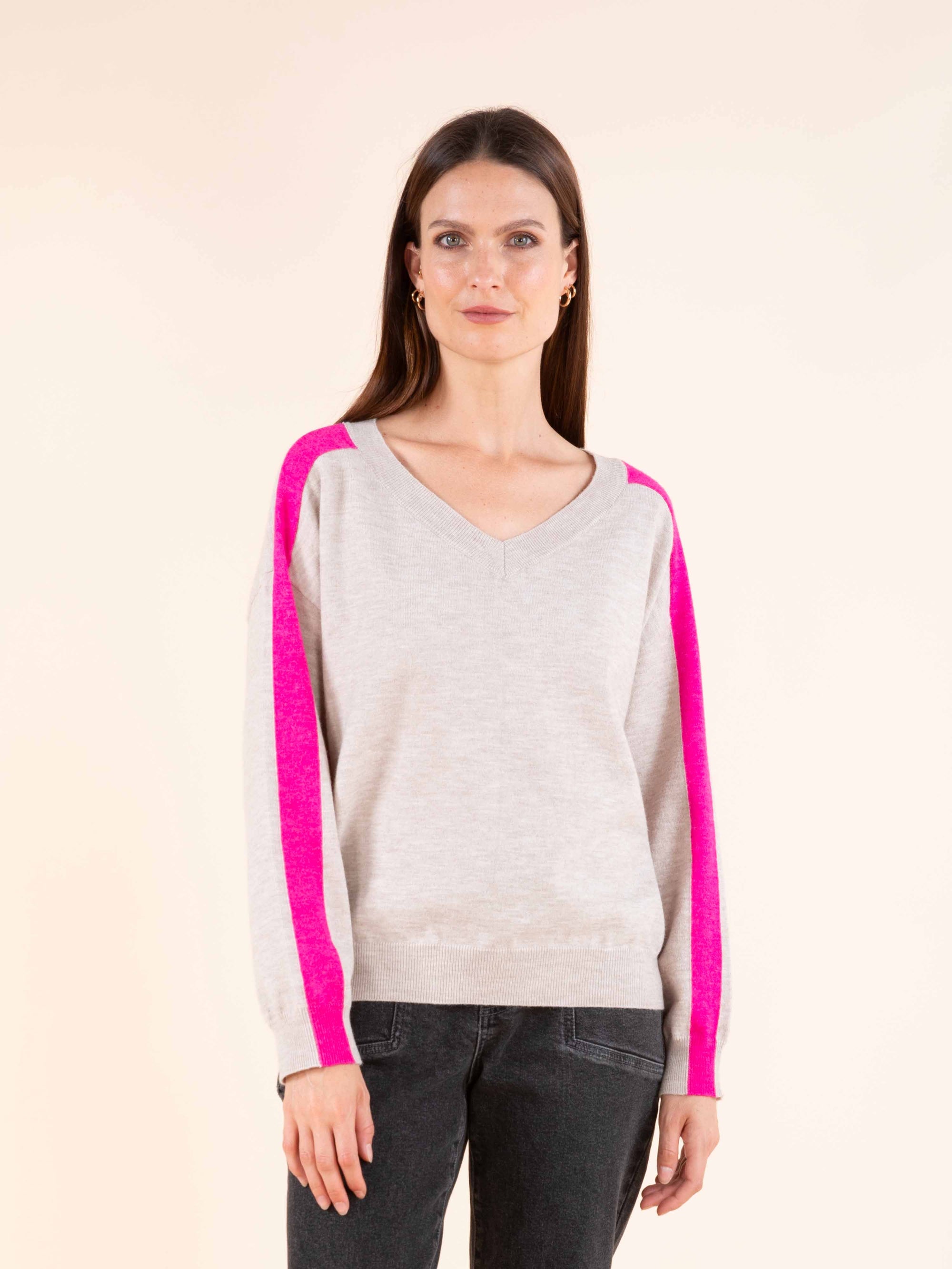 Contrast Stripe Jumper in Beige