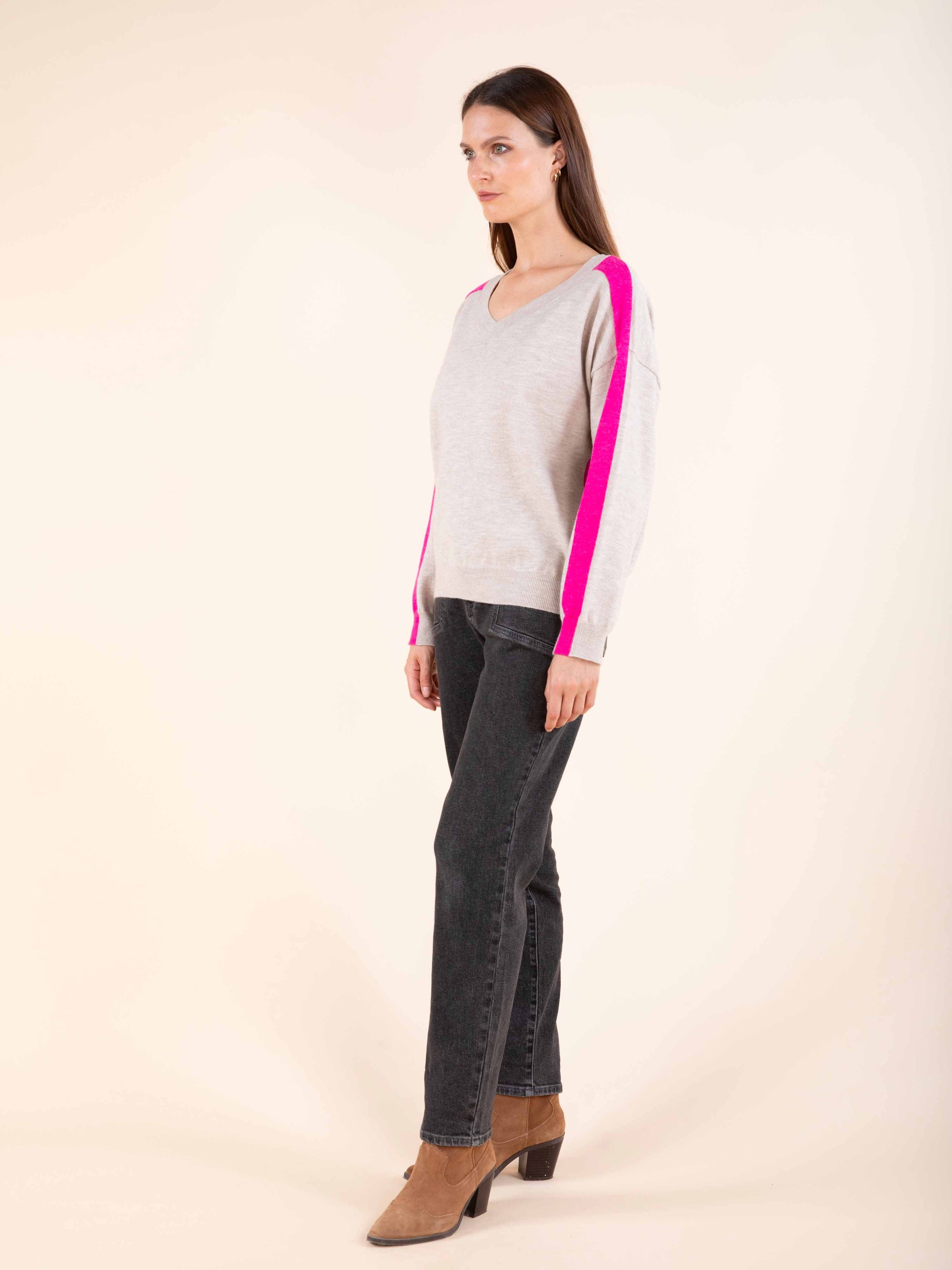 Contrast Stripe Jumper in Beige