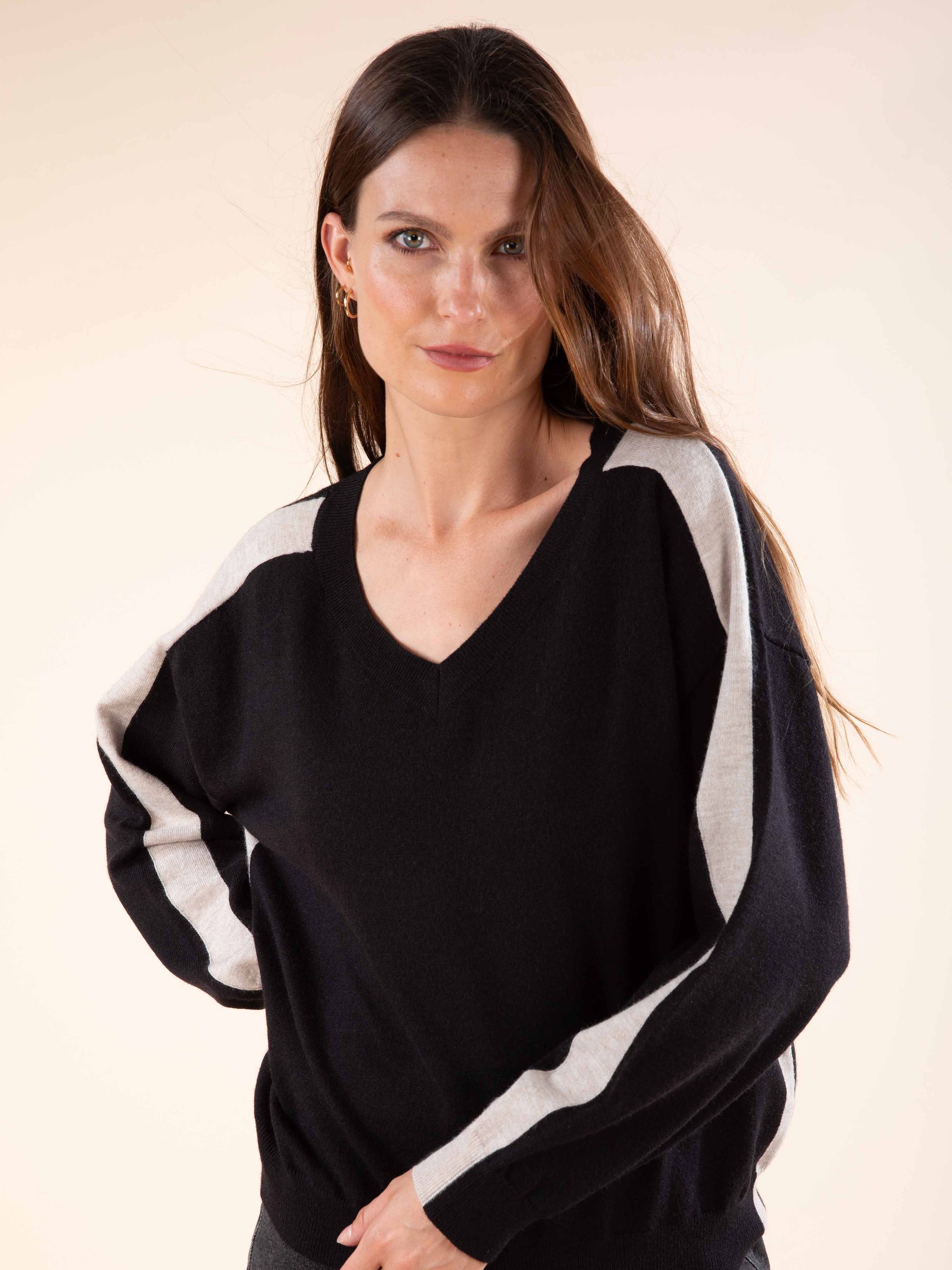 Contrast Stripe Jumper in Black