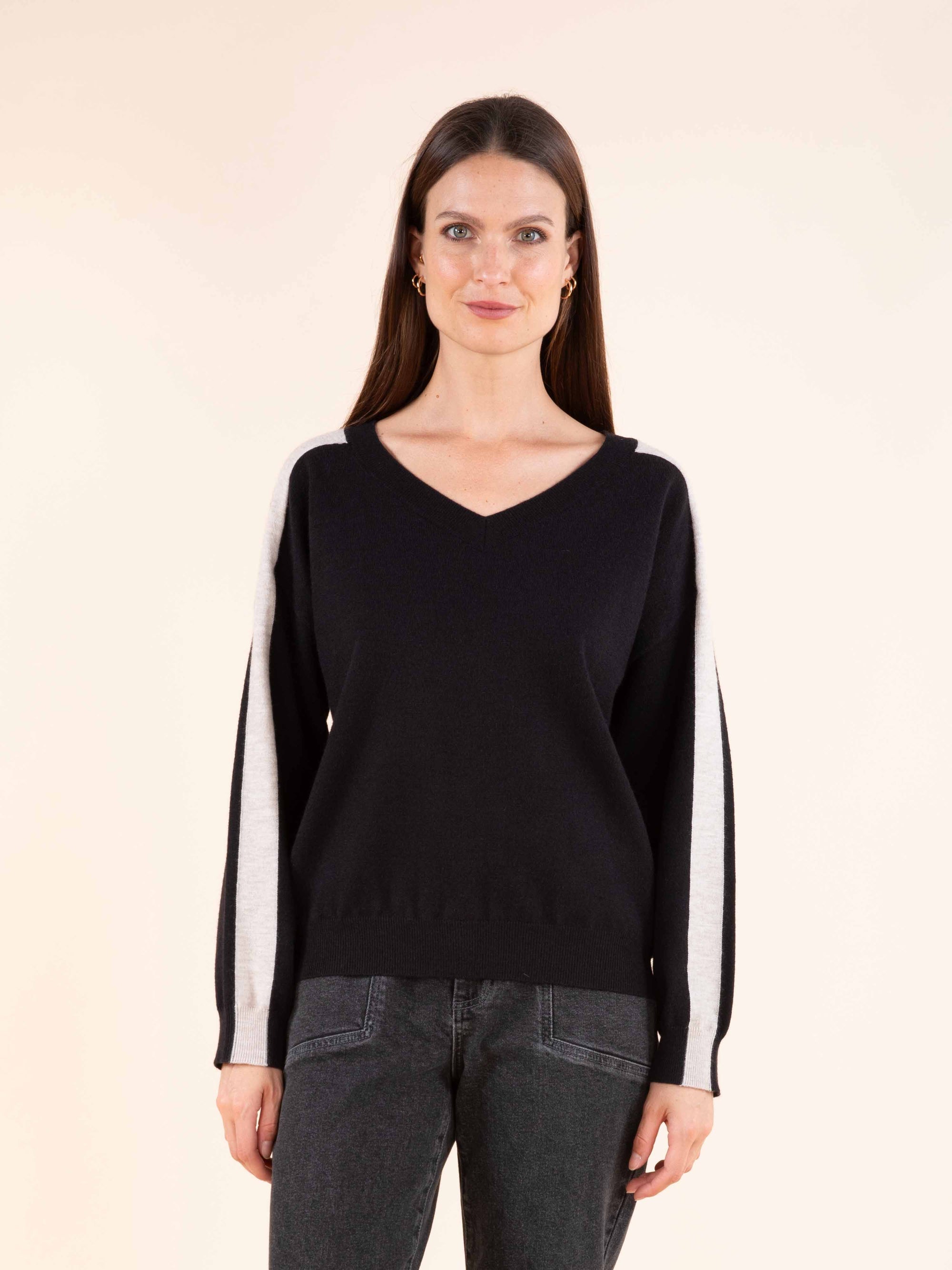 Contrast Stripe Jumper in Black