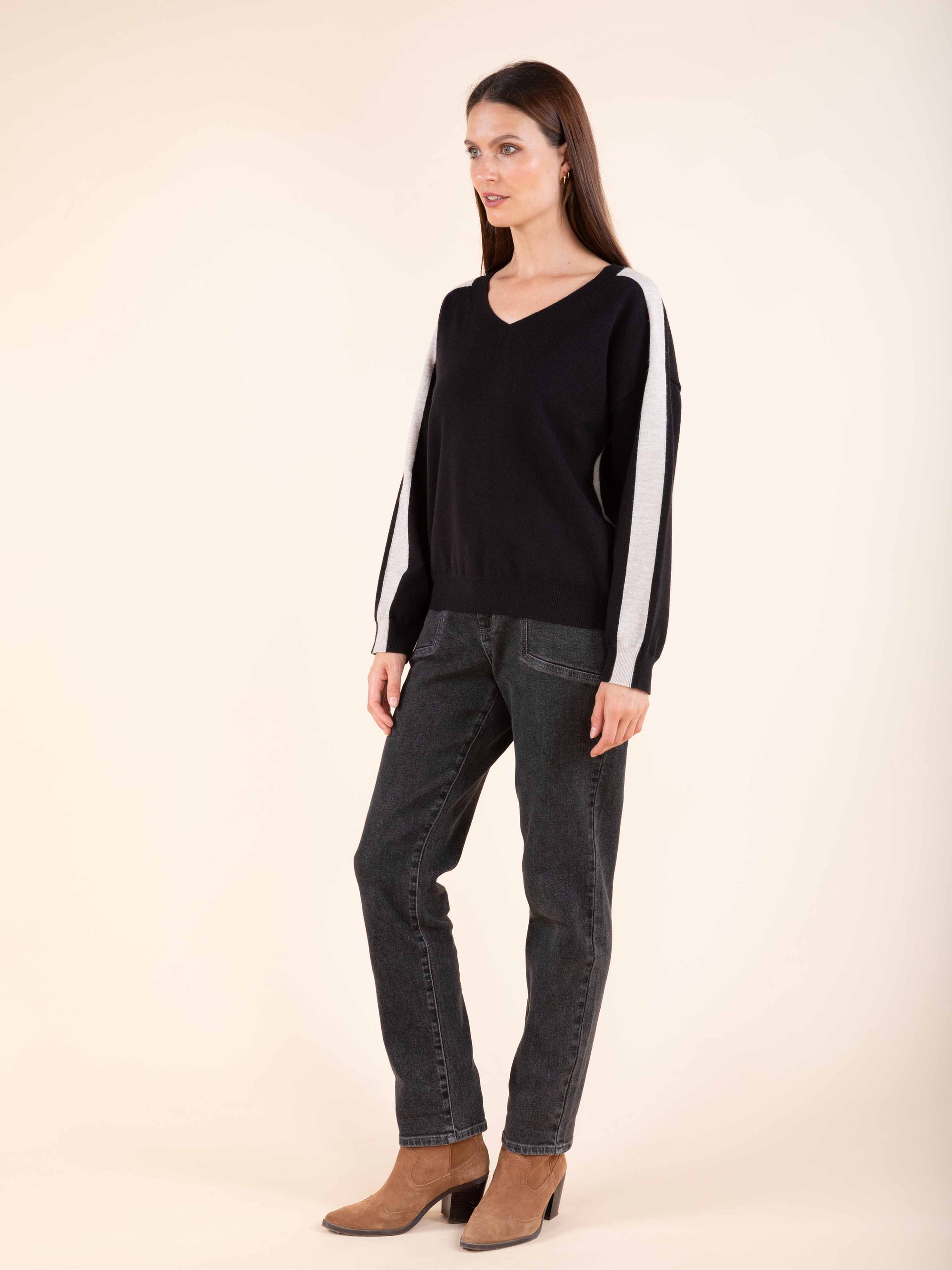 Contrast Stripe Jumper in Black