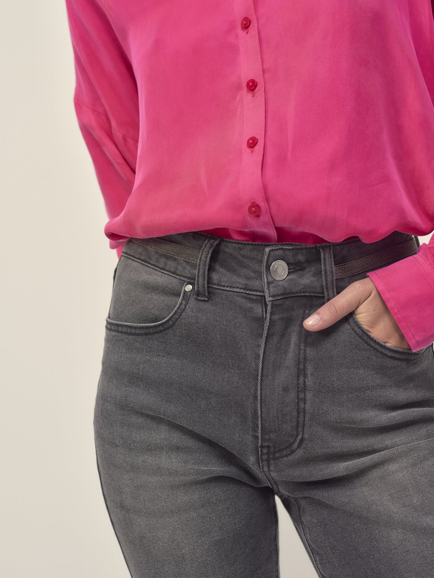 Kate Carbon Grey Jeans with lurex detail on waistband