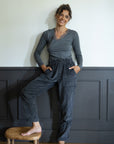 Paperbag Velour Cord Trousers in Grey Size 8, 14