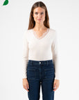 Monica Tshirt with Lace Neckline in Ecru
