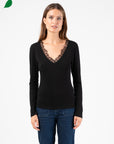 Monica Tshirt with Lace Neckline in Black