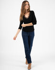 Monica Tshirt with Lace Neckline in Black