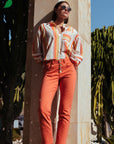 Jeans with Fancy Buttons in Coral Size 8